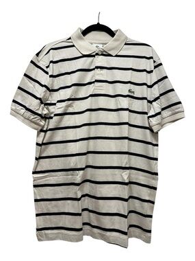 Lacoste White Cream Polo with Navy Blue Stripes
